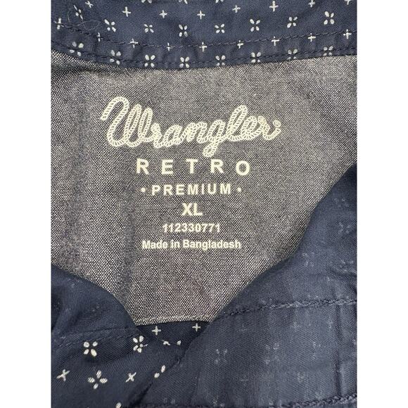 Wrangler Retro Premium Size XL Button Up Mens Shirt Navy Print Long Sleeve - Picture 5 of 10